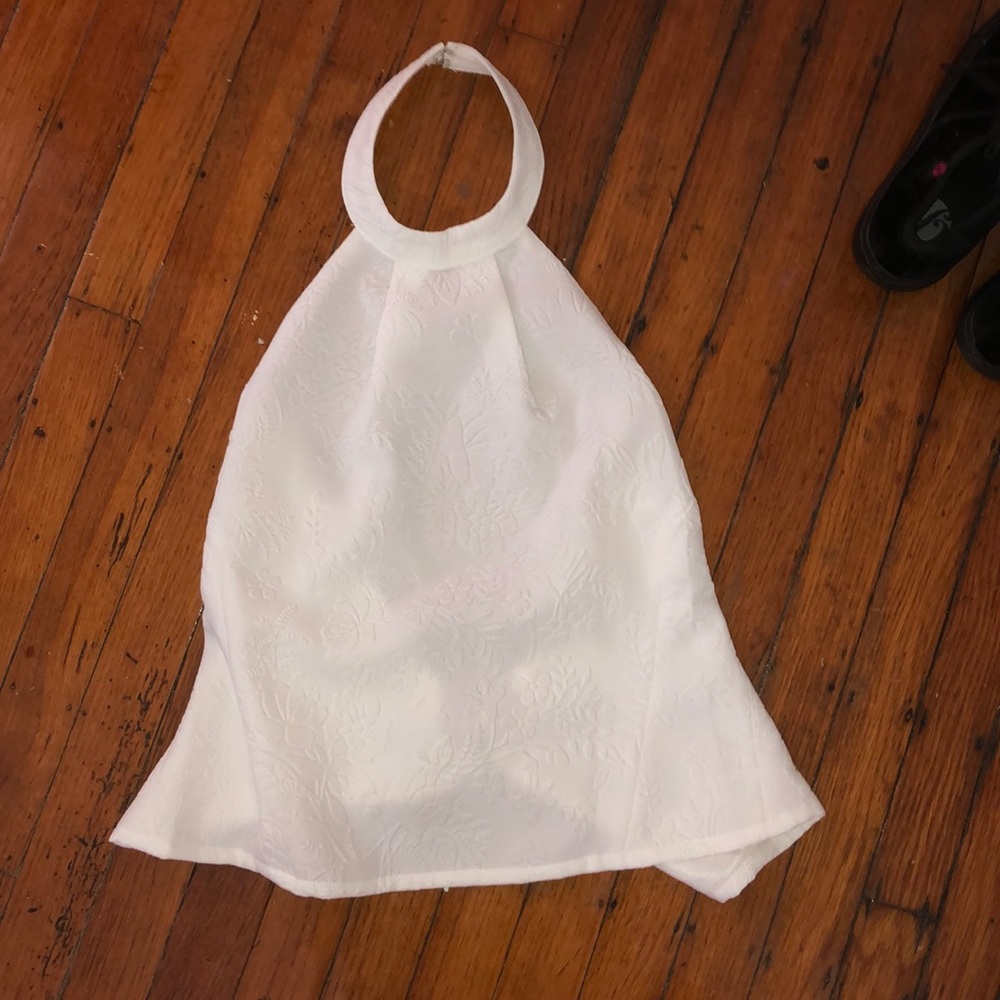 white backless halter top